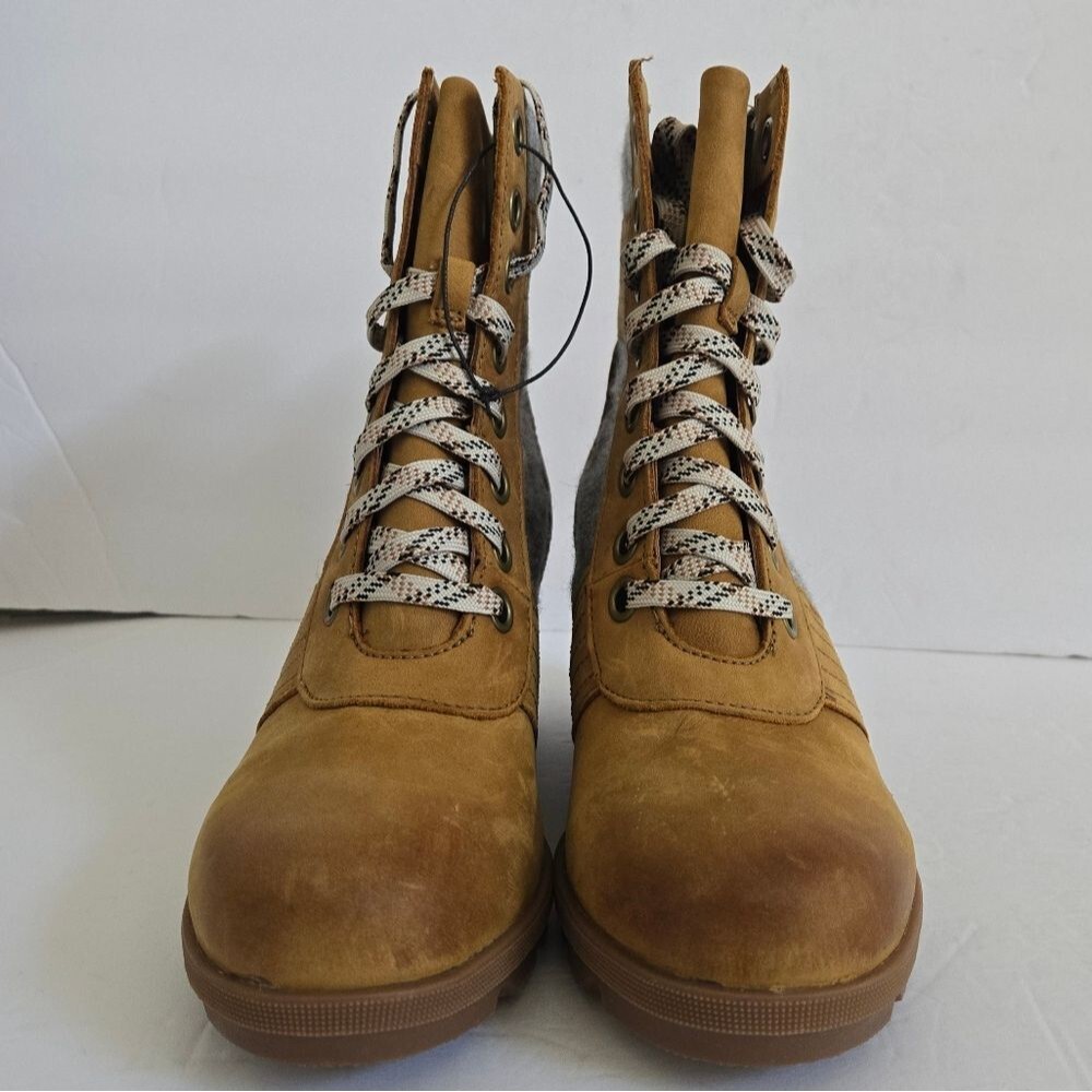 Sorel Lexie Wedge Felt Leather Lace Up Boots Size 9 - Picture 4 of 13